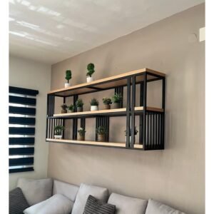 Metal and Wood Wall Shelf, Versatile Storage Rack, Bookcase, Hanging Display