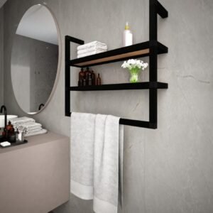 Black Metal Wall Shelf with Towel Rack